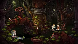 In "Goodbye Deponia" ist Rufus zeitweilen mit drei Kindern unterwegs. Die darf er leider weder mit in die Kneipe nehmen, noch alleine lassen. - © Daedalic Entertainment