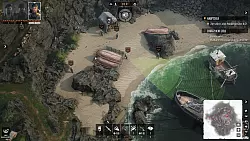 Sichtkegel und Laufwege der Gegner müssen genau studiert werden. Ansonsten ist der Einsatz schnell vorbei. Besonderer Kniff am Strand: Soldaten und Commandos hinterlassen Spuren im Sand, die erst nach einiger Zeit verschwinden – gut zu sehen an dem Soldaten, der zwischen dem Zelt und den Booten seine Runde dreht. - © Kalypso Media