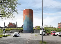 Hingucker: In der Ansicht vom Kronenplatz aus soll das Blau &uuml;berwiegen. - &copy; Montage: Stadtwerke Detmold