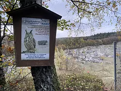 Ein Aussichtspunkt auf das Naturschutzgebiet mit Informationen des Nabu. Dort wo jetzt ein tiefer Krater liegt, erstrecke sich fr&uuml;her ein Ausl&auml;ufer des Barkhauser Bergs. - &copy; Horst Biere