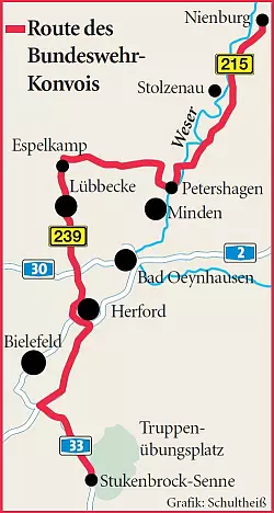 Die Route des Bundeswehr-Konvois - © Grafik: Schultheiß