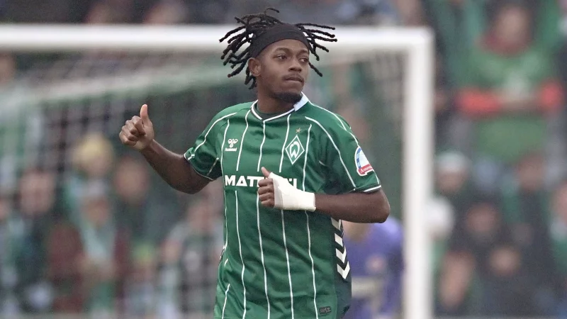 Samuel Mbangula brachte Werder gegen den FC St. Pauli fr&uuml;h in F&uuml;hrung, - &copy; Carmen Jaspersen/dpa