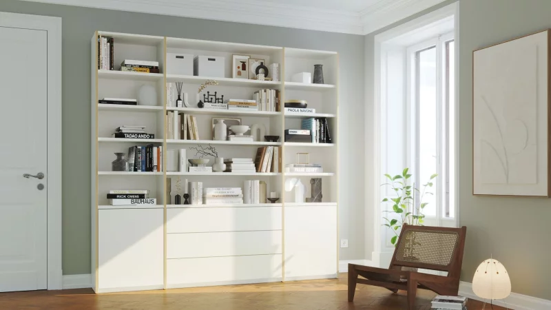 Wenn Regale ganze W&auml;nde einnehmen, sollten sie ein Hingucker sein - hier ein Modell von M&uuml;ller M&ouml;belwerkst&auml;tten. - &copy; M&uuml;ller M&ouml;belwerkst&auml;tten/VDM/dpa-tmn