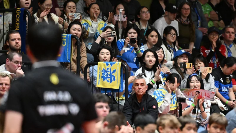 Tischtennis-Star Fan Zhendong und seine chinesischen Fans. - &copy; Carmen Jaspersen/dpa