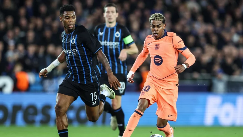 Yamal (rechts) rettete Barcelona einen Punkt in Br&uuml;gge. - &copy; Bruno Fahy/Belga/dpa