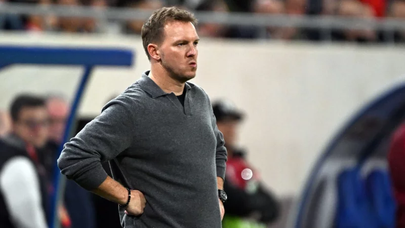 Julian Nagelsmann blickt skeptisch auf das Spielfeld. - &copy; Federico Gambarini/dpa