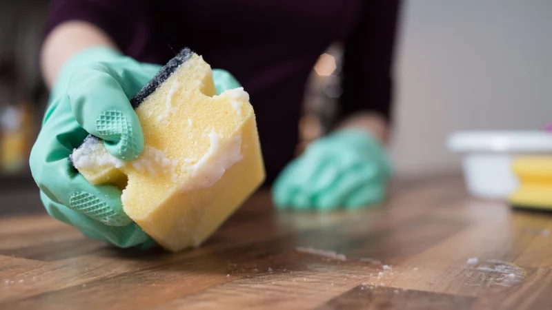 Feuchte Schw&auml;mme sollte man regelm&auml;&szlig;ig austauschen oder besser gleich d&uuml;nne Putzlappen oder K&uuml;chenpapier verwenden, wenn etwas versch&uuml;ttet wurde. - &copy; Franziska Gabbert/dpa-tmn