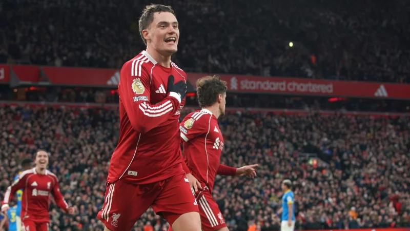 Florian Wirtz konnte endlich sein erstes Tor f&uuml;r den FC Liverpool feiern. - &copy; Ian Hodgson/AP/dpa