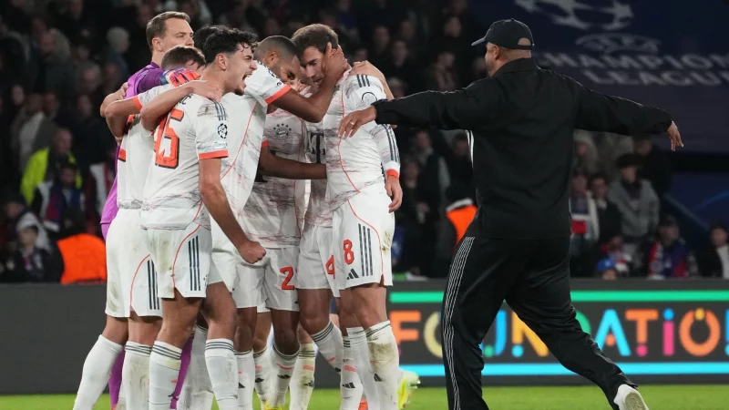 Vincent Kompany (r) st&uuml;rmt auf den Rasen, um nach dem gro&szlig;en Sieg mit seinen Spielern im Kreis zu jubeln. - &copy; Thibault Camus/AP/dpa