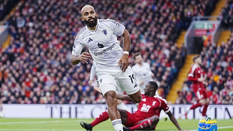 Bryan Mbeumo erzielte in Liverpool die 1:0-Führung für Manchester United. - © Peter Byrne/PA Wire/dpa