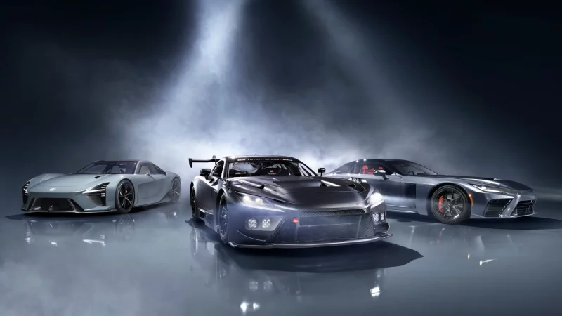 Toyota Gazoo Racing und Lexus haben gemeinsam drei neue Sportwagen für Straße und Rennstrecke enthüllt: Lexus LFA Concept(l-r), GR GT3 und GR GT. - © Toyota/dpa-tmn
