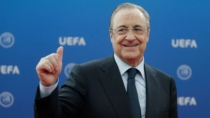 Nach einem weiteren juristischen Erfolg im Streit mit der UEFA um die Super League will Real Madrid unter Club-Pr&auml;sident Florentino Perez Schadensersatz geltend machen. - &copy; Claude Paris/AP/dpa