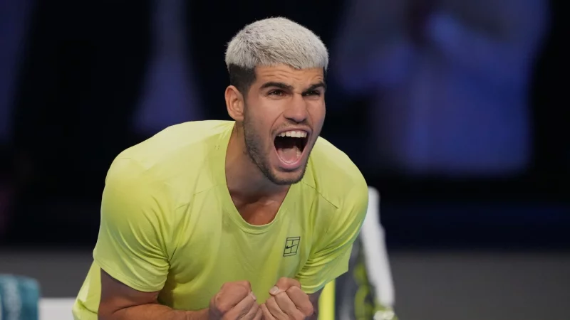 Jubelt &uuml;ber das Erreichen eines gro&szlig;en Ziels: Carlos Alcaraz - &copy; Antonio Calanni/AP/dpa