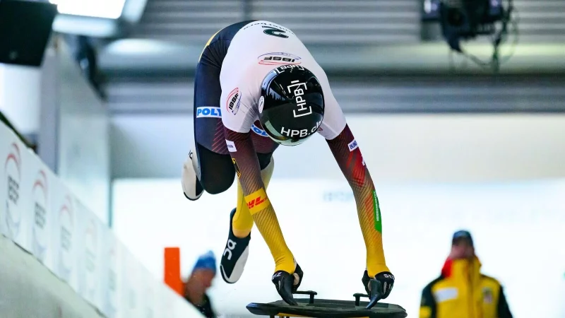 Jacqueline Pfeifer (Deutschland) f&auml;hrt bei der Skeleton-EM in St. Moritz aufs Podium. (Archivbild) - &copy; Robert Michael/dpa