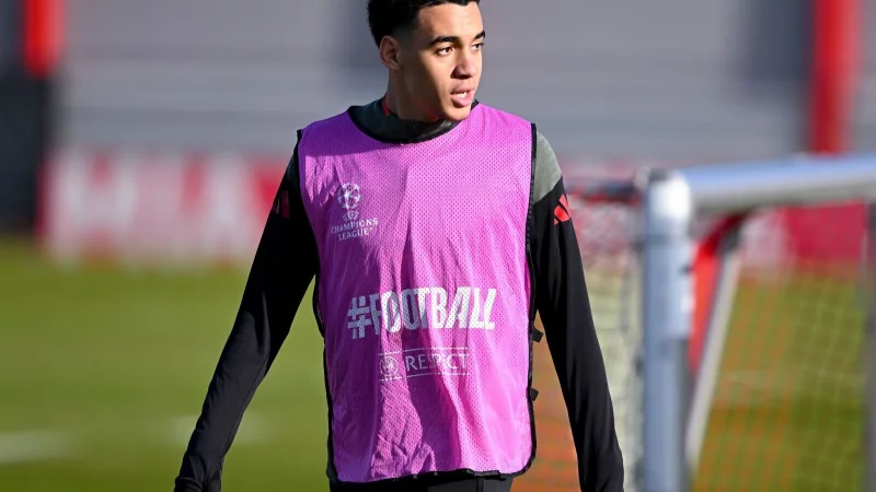 Jamal Musiala beim Abschlusstraining vor dem Eindhoven-Spiel. - &copy; Sven Hoppe/dpa