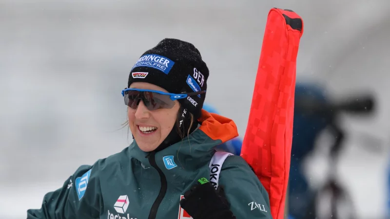 War trotz schlechten Wetters beim Schie&szlig;training: Franziska Preu&szlig;. - &copy; Hendrik Schmidt/dpa