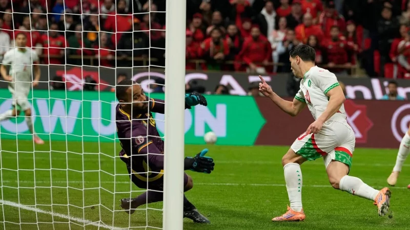 Traf erneut f&uuml;r Marokko: Brahim D&iacute;az (r). - &copy; Mosa\\\'ab Elshamy/AP/dpa