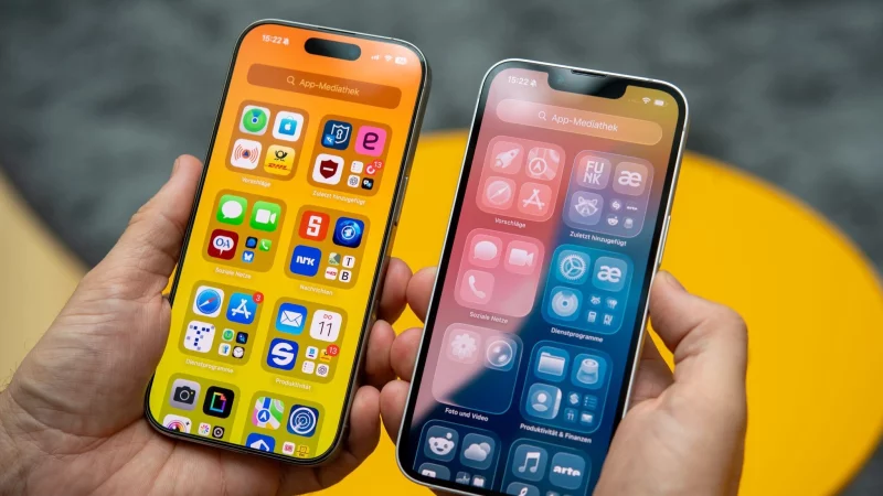 Links &laquo;alt&raquo;, rechts &laquo;neu&raquo;: iOS 26 arbeitet viel mit Transparenz-Effekten. Wer das nicht mag, kann es in den Bedienungshilfen reduzieren. - &copy; Nico Tapia/dpa-tmn