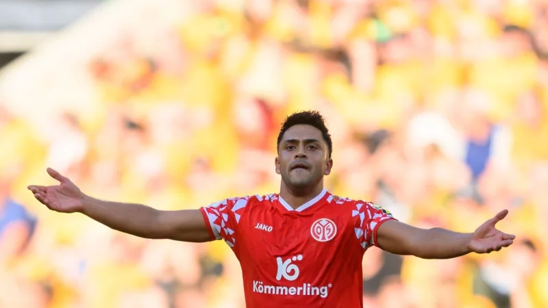 Nadiem Amiri (1. FSV Mainz 05) jubelt nach seinem Tor zum 0:1. Anschlie&szlig;end wurde er &uuml;bel beleidigt. - &copy; Robert Michael/dpa