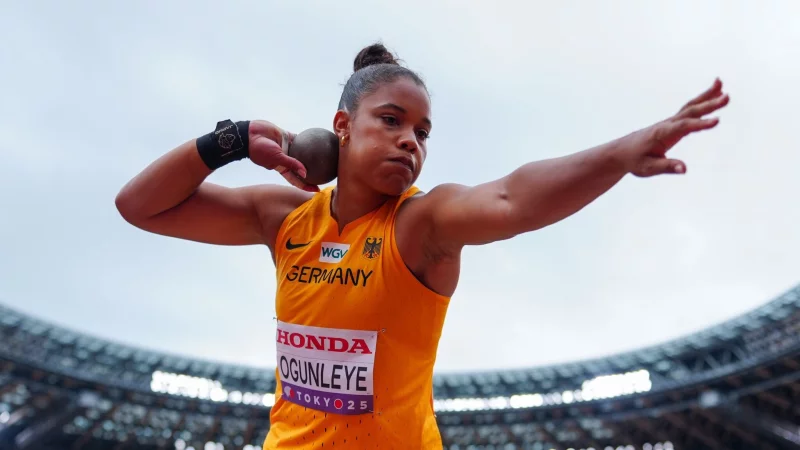 Kugelstoßerin Yemisi Ogunleye steht im Finale der Leichtathletik-Weltmeisterschaften. - © Michael Kappeler/dpa