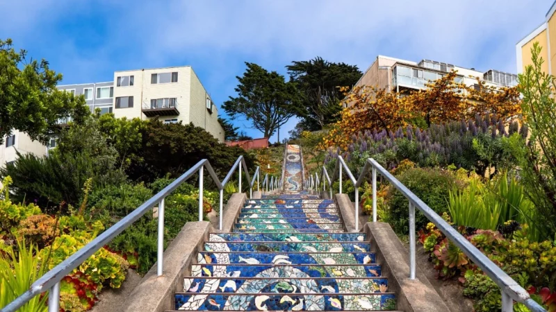 Das bunte Mosaik einer Unterwasserwelt vers&uuml;&szlig;t den langen Aufstieg der Treppe von der 16th Avenue zum Grand View Park. - &copy; Civic Joy Fund/dpa-tmn