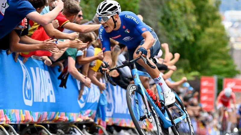 Der italienische Radprofi Filippo Baroncini wurde nach seinem Sturz bei der Polen-Rundfahrt in ein k&uuml;nstliches Koma versetzt. - &copy; Eric Lalmand/BELGA/dpa