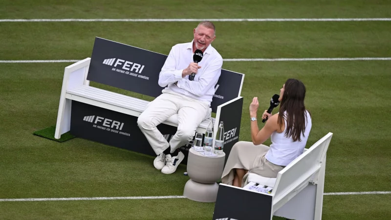 Boris Becker nahm in Bad Homburg einen Podcast mit Andrea Petkovic auf. - © Arne Dedert/dpa