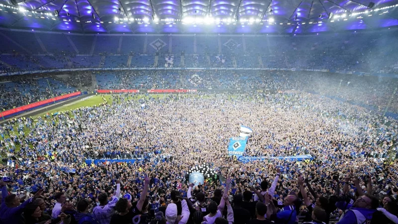 HSV-Fans st&uuml;rmen nach dem Spiel den Rasen - dabei kam es auch zu Verletzungen. - &copy; Marcus Brandt/dpa