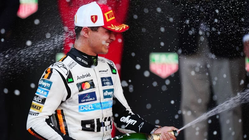 Lando Norris kann endlich wieder feiern. - &copy; David Davies/PA Wire/dpa