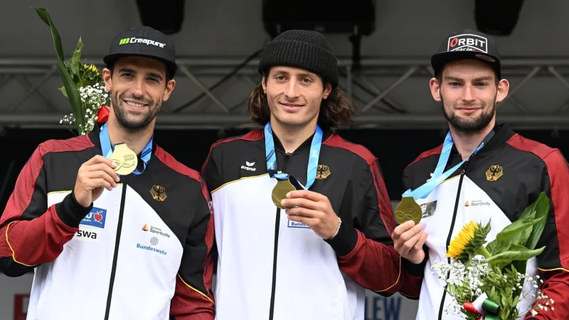 Die Weltmeister von Augsburg 2022 holen sich den EM-Titel 2025 im Teamwettbewerb. - &copy; Angelika Warmuth/dpa