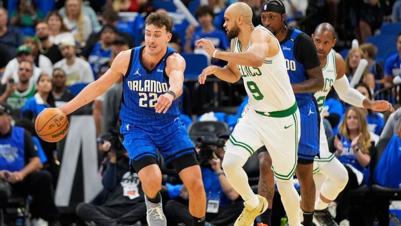 Franz Wagner bestreitet mit den Orlando Magic ein NBA-Spiel in seiner Heimatstadt Berlin. - &copy; John Raoux/AP/dpa