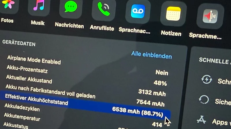 Das Programm iMazing zeigt: Dieses 5 Jahre alte iPad Pro hat noch 86,7 Prozent seiner urspr&uuml;nglichen Akkukapazit&auml;t. - &copy; Till Simon Nagel/dpa-tmn