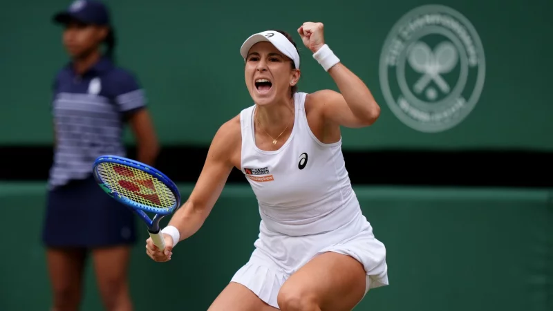 Belinda Bencic bejubelt den Einzug ins Viertelfinale von Wimbledon. - © Ben Whitley/PA Wire/dpa