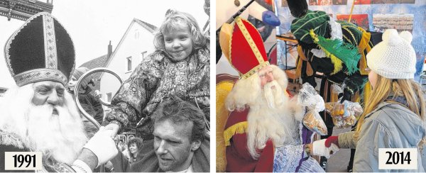 <p class="articletextcaption">Auf Stippvisite: Mit weißem Rauschebart und Bischofsgewand beschenkt Sint Nicolaas die Kinder. Sein Besuch stand 1991 genau so hoch im Kurs wie 2014.</p> 
- © Privat