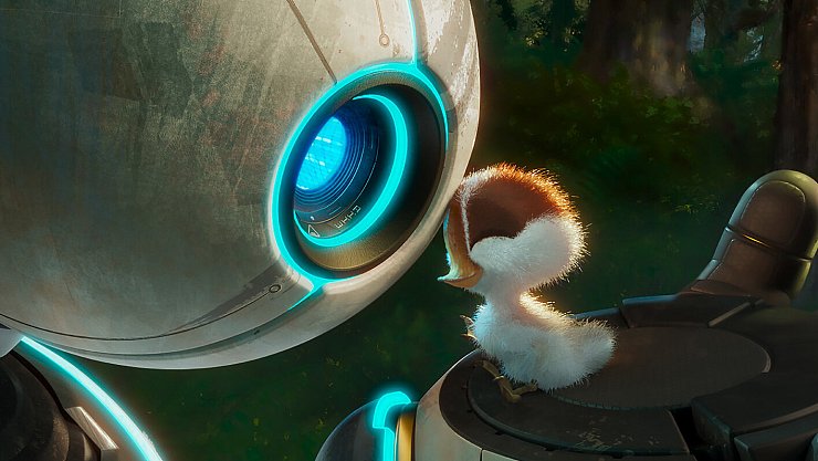 Awwwww!! Der wilde Roboter Roz zieht behutsam das kleine Gänseküken auf. Ist das nicht goldig? - © Universal Pictures