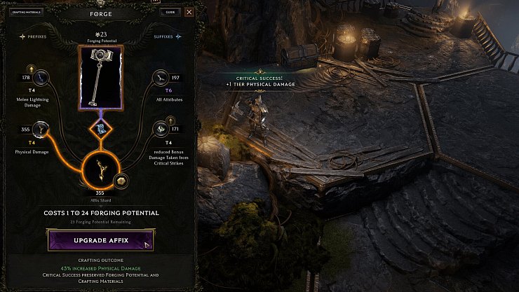 Das Crafting spielt eine besondere Rolle bei „Last Epoch“. Dabei müssen wir besonders auf das Schmiedepotential (eng.: Forging Potential) achten. Sinkt der Wert auf 0, können wir den Gegenstand nicht mehr bearbeiten. - © Eleventh Hour Games