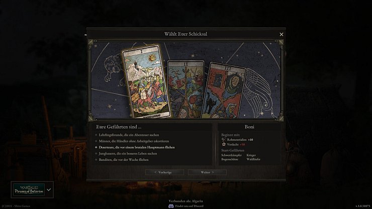Zu Beginn erstellen wir den Hintergrund unserer Truppe. Als Jungbauern starten wir mit mehr Nahrung, sind allerdings auch unzufriedener. - © Shiro Games