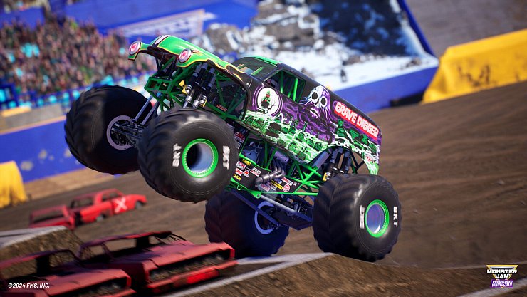 Der berühmt-berüchtigte "Grave Digger" gibt Vollgas über einer Reihe von Schrottautos. Wehe, wer sich diesem Biest in den Weg stellt. - © Milestone