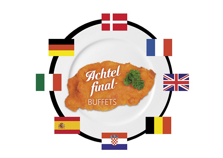 Entscheidend is’ aufm Teller!: Die Lippischen Land-Wirte bieten am 27. und 28. Juni Achtelfinal-Buffets mit 16 verschiedenen Schnitzelvariationen an – passend zu den dann im Turnier verbliebenen Nationen. - © AdobeStock/Montage: Daniel Bobe