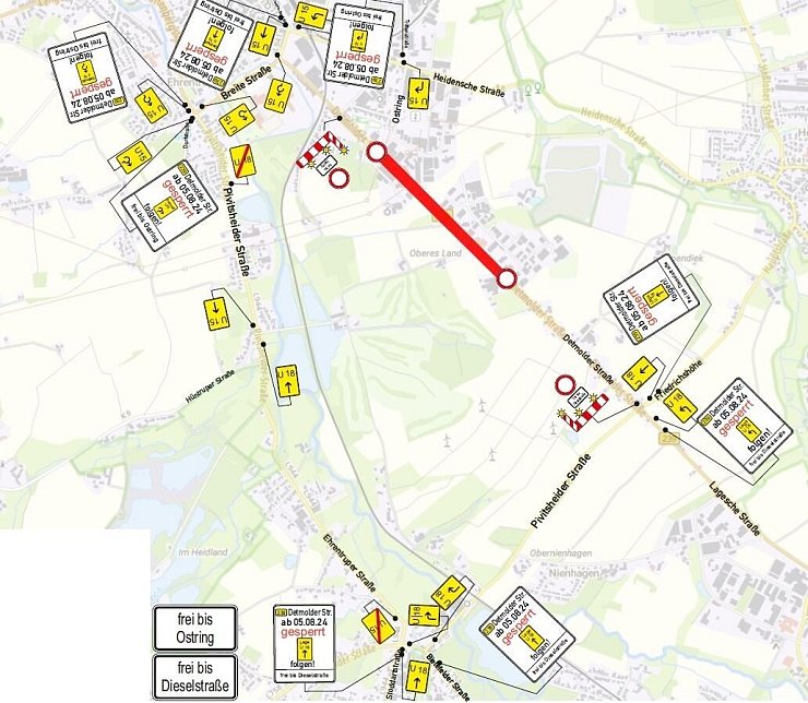 Der Abschnitt zwischen Dieselstraße und Ostring wird gesperrt. - © Grafik: Straßen.NRW