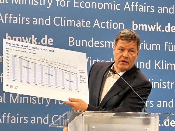 Habeck sprach von einer «Abschlussbilanz» der Klimapolitik der vergangenen Jahre. - © Andreas Hoenig/dpa