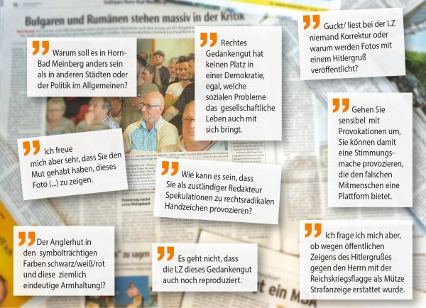 Stein des Anstoßes: Die LZ erreichten zahlreiche Mails, Anrufe und in den sozialen Medien ging es heiß her. Im Mittelpunkt steht das Foto, das die Redaktion zur Bürgerversammlung ausgewählt hat. - © Foto: Manfred Brinkmeier; Montage: Benjamin Möller
