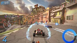 Hier geht es durch das malerische Italien. Unser Auto ist gerade gegen Schaden geschützt, und der blaue Ring unten rechts zeigt, dass unser Boost gleich ganz gefüllt ist. - © Tivola Games