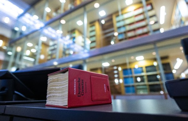 Bei der Fortsetzung im Berufungsverfahren um den Streit der Einstufung der AfD durch den Verfassungsschutz liegt ein Gesetzbuch auf dem Richtertisch. - © Guido Kirchner/dpa