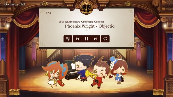Die Orchester-Halle ist eine Besonderheit von «Apollo Justice»: Dort kann man sich in aller Ruhe und Track für Track die Musik aus dem Spiel anhören. - © ---/Capcom/dpa