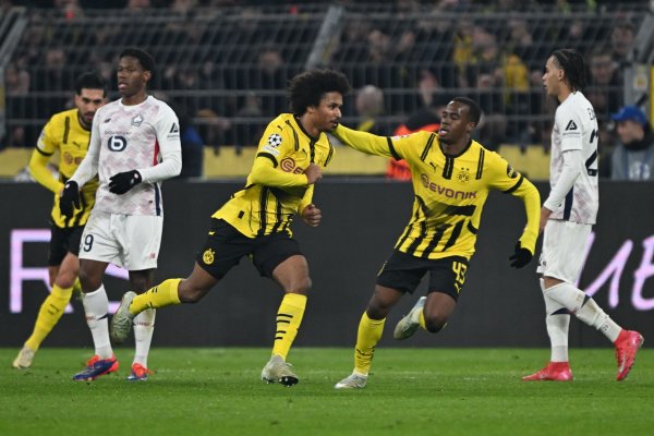 Karim Adeyemi trifft zur Führung von Borussia Dortmund. - © Federico Gambarini/dpa
