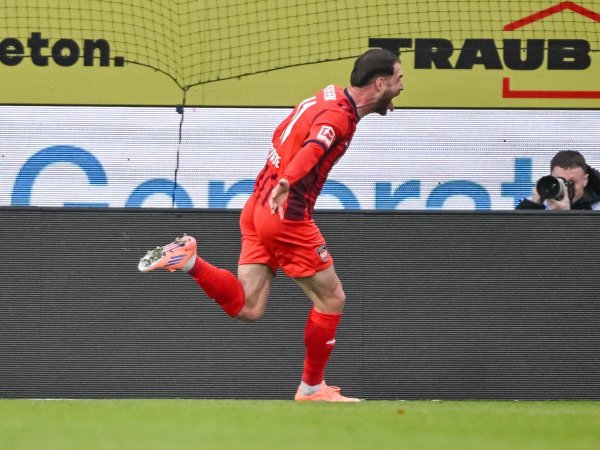 Heidenheims Angreifer Budu Siwsiwadse will auch in Leverkusen jubeln. - © Harry Langer/dpa