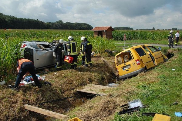 Durch die Wucht der Kollision schleuderten beide Fahrzeuge in ein Maisfeld. - © FOTO: ANDREAS EICKHOFF