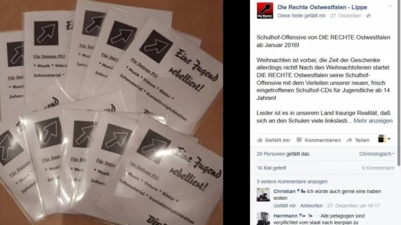 Mitglieder der Partei "Die Rechte" haben begonnen, in Bielefeld Schulhof-CDs zu verteilen. Dies ist ein Screenshot der aktuell gesperrten Facebook-Seite der rechtsextremen Partei. - © Screenshot Facebook