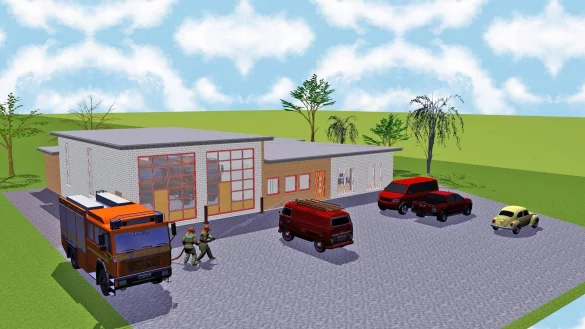 So k&ouml;nnte sie aussehen: Die neue Feuerwache sowie das Multifunktionsgeb&auml;ude in Stemmen. - &copy; Grafik J&ouml;rg Hohmeier/ B&uuml;ro PlanProjekt